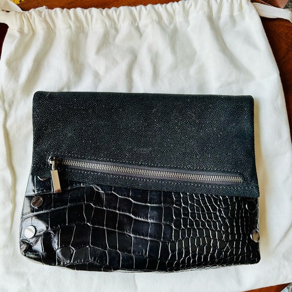 Hammitt *VIP Med-Half Pipe Black Croc & Brushed Sliver Crossbody Purse - Picture 1 of 16